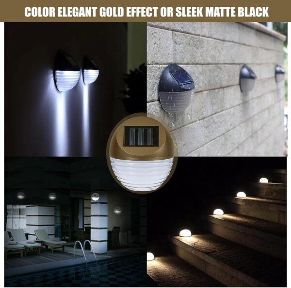 Solar Fence Wall Lights – White LED – Outdoor Use on Walls, Stairs, and Garden – Gold