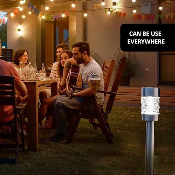 6PCS Solar Bollard Stake Lights – Outdoor LED Garden & Pathway Posts (White Light, Stainless Steel, Waterproof) - Image 5
