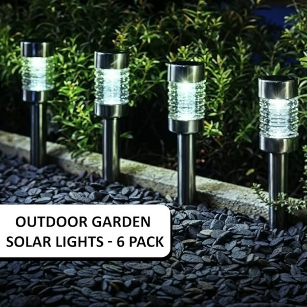 6PCS Solar Bollard Stake Lights – Outdoor LED Garden & Pathway Posts (White Light, Stainless Steel, Waterproof) - Image 4