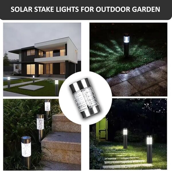 6PCS Solar Bollard Stake Lights – Outdoor LED Garden & Pathway Posts (White Light, Stainless Steel, Waterproof) - Image 3