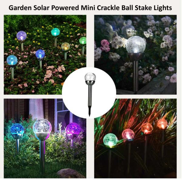 6x Mini Solar Crackle Ball Garden Stake Lights – RGB Colour Changing LED for Outdoor Pathways - Image 2