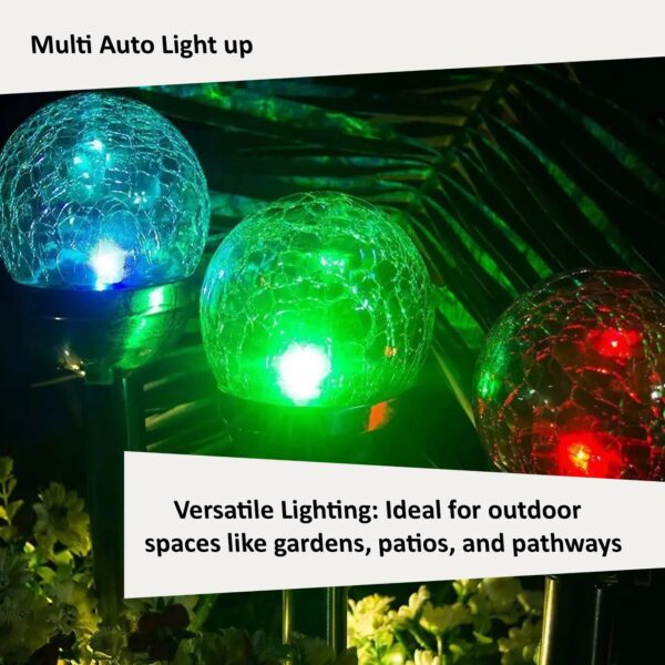 6x Mini Solar Crackle Ball Garden Stake Lights – RGB Colour Changing LED for Outdoor Pathways - Image 3