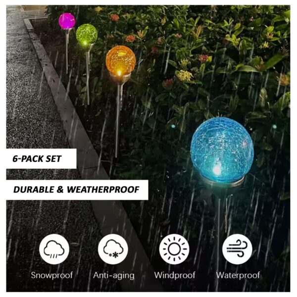 6x Mini Solar Crackle Ball Garden Stake Lights – RGB Colour Changing LED for Outdoor Pathways - Image 5