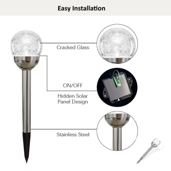6x Mini Solar Crackle Ball Garden Stake Lights – RGB Colour Changing LED for Outdoor Pathways - Image 8