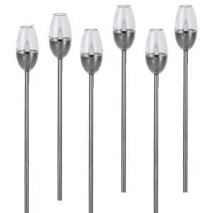 Solar flame stake lights for outdoor garden paths – 6 pack LED candle-style lamps