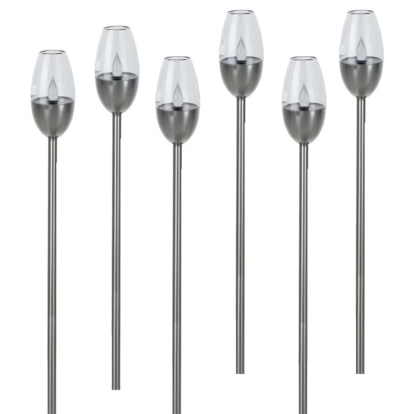 Solar flame stake lights for outdoor garden paths – 6 pack LED candle-style lamps
