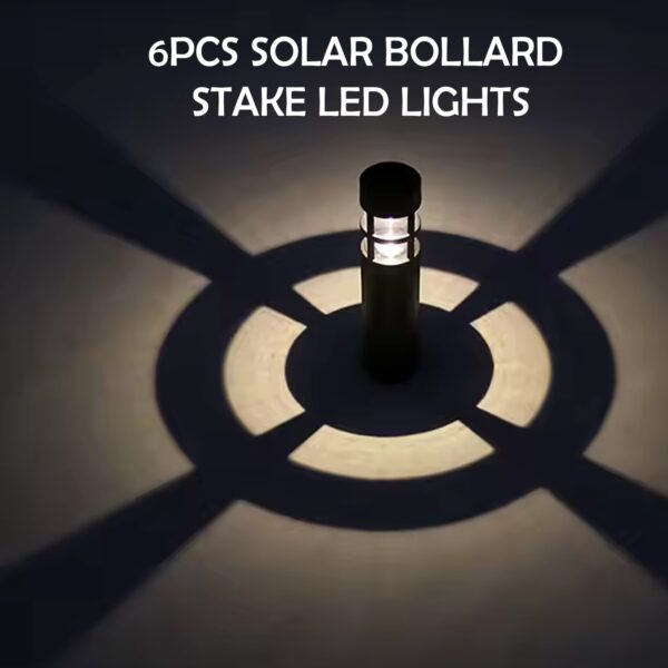 6PCS Solar Bollard Stake Lights – Outdoor LED Pathway Garden Post Lamps - Image 6