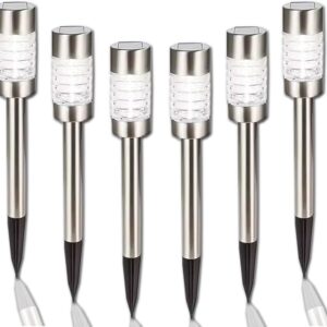 6PCS Stainless Steel Solar Garden Stake Lights – Waterproof LED Outdoor Lighting