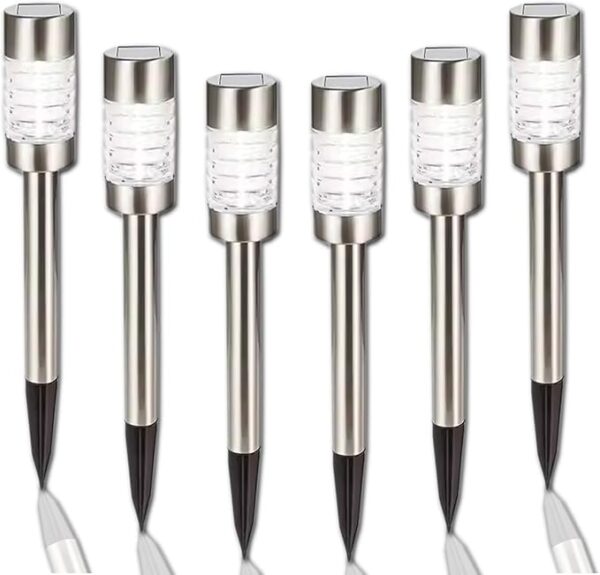 6PCS Stainless Steel Solar Garden Stake Lights – Waterproof LED Outdoor Lighting