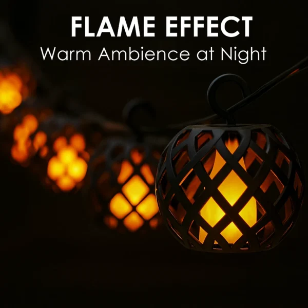 Solar Rattan Ball String Lights – 6 LED Flickering Flame Effect | Outdoor Garden Lanterns - Image 2