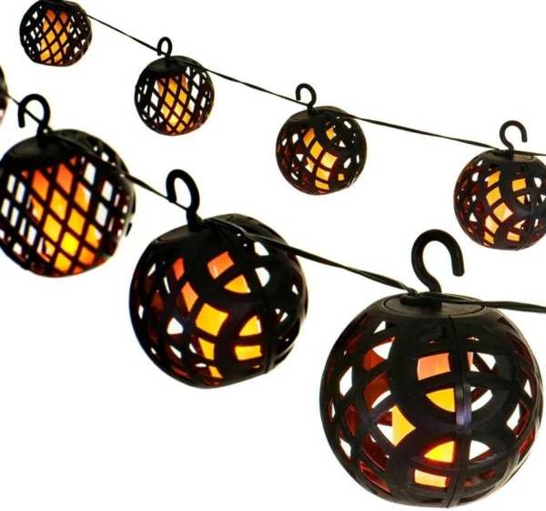 Solar Rattan Ball String Lights – 6 LED Flickering Flame Effect | Outdoor Garden Lanterns - Image 3