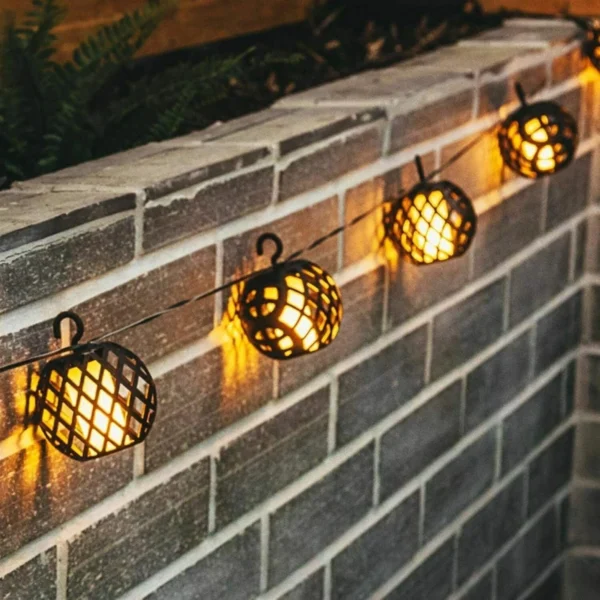 Solar Rattan Ball String Lights – 6 LED Flickering Flame Effect | Outdoor Garden Lanterns - Image 4