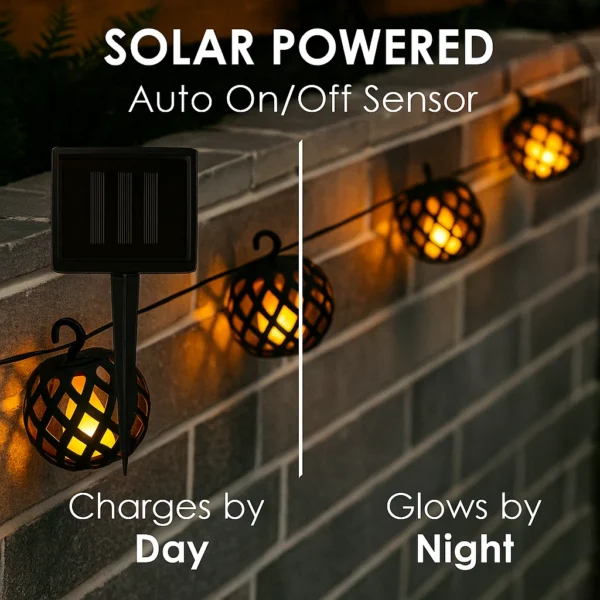 Solar Rattan Ball String Lights – 6 LED Flickering Flame Effect | Outdoor Garden Lanterns - Image 5