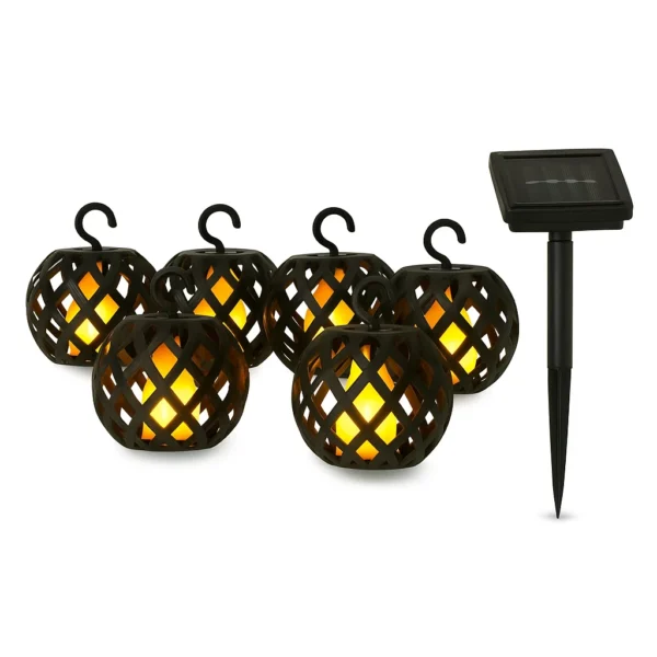 Solar Rattan Ball String Lights – 6 LED Flickering Flame Effect | Outdoor Garden Lanterns - Image 6